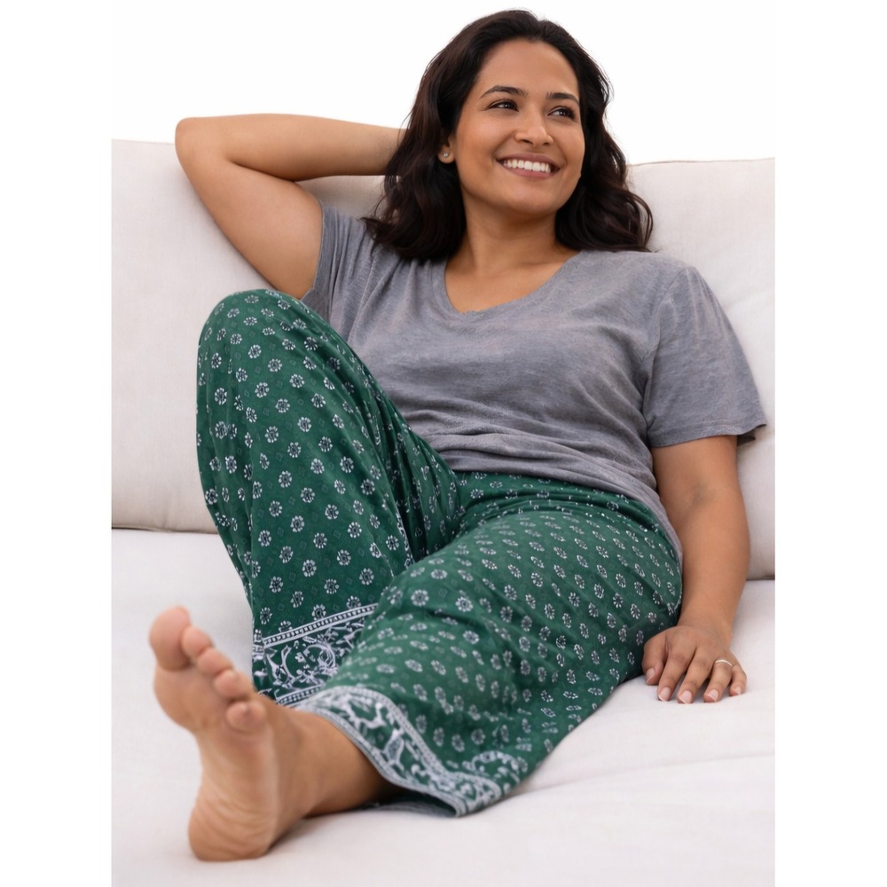 BANANA REPUBLIC‎ Green Floral Print Pajama Lounge Pants Small Soft Cotton Boho